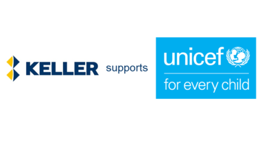 A graphic of Keller supporting Unicef
