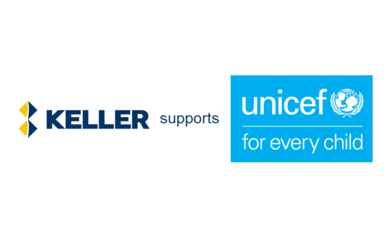 A graphic of Keller supporting Unicef