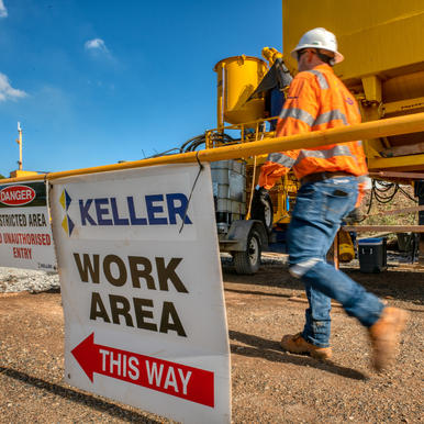 Sign saying Keller work area this way