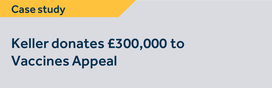 A graphics of Keller donates to vaccines appeal