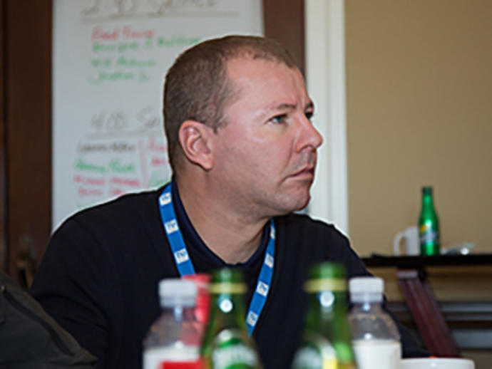 male employee wearing lanyard