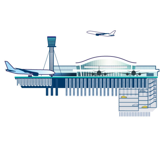 Keller illustration of an airport skyline