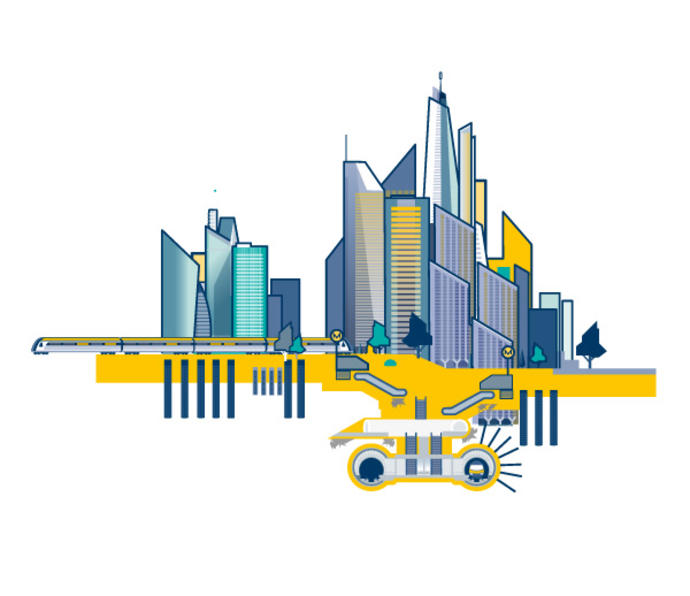 Keller illustration of an urban city skyline