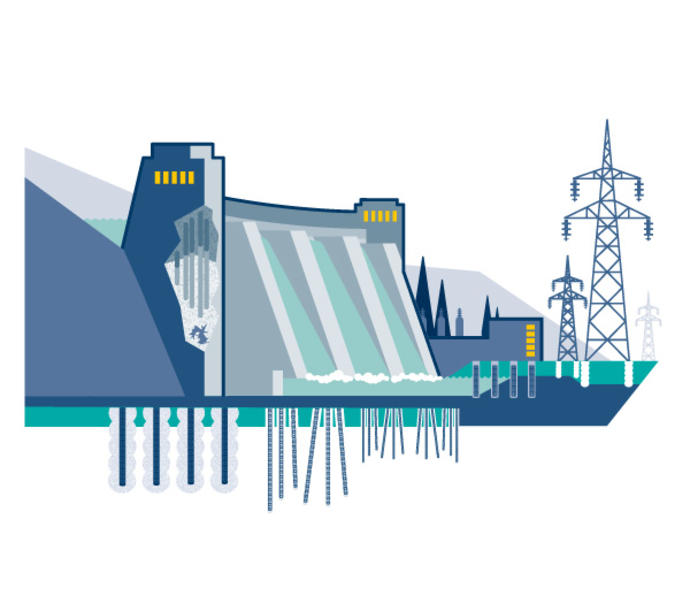 Keller illustration of dam skyline