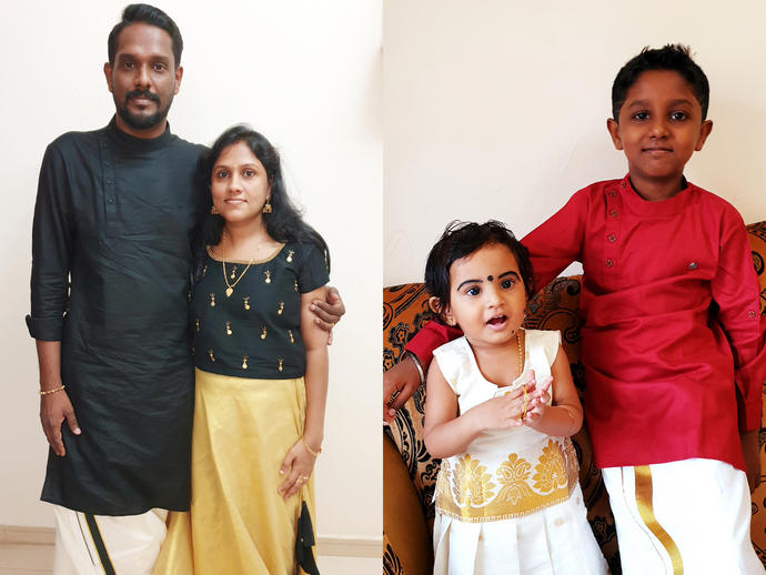 Keller employees and their children dressed in traditional clothing for Diwali