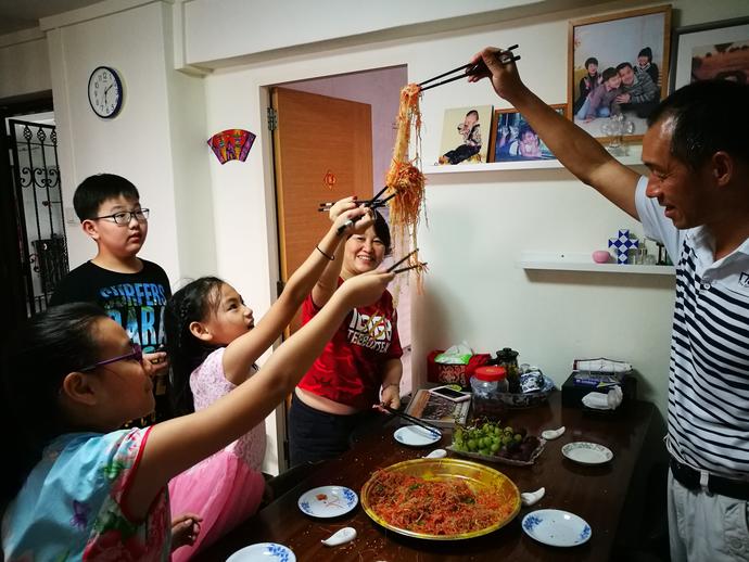 Family celebrating lunar new year