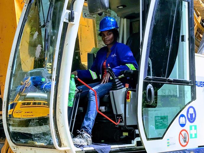 Female rig operator on a Keller site in Africa