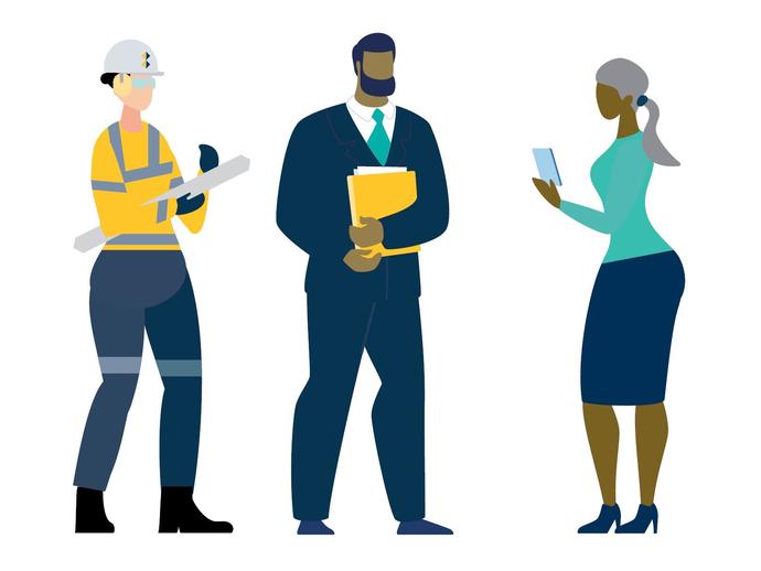 illustration of three keller employees