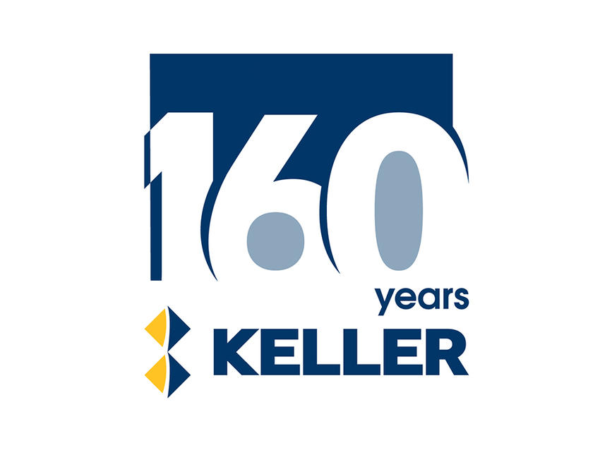 blue and yellow keller logo with the number 160