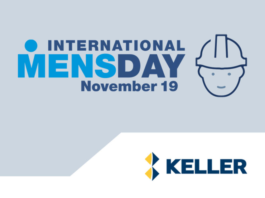 International men's day logo on blue background and icon of employee