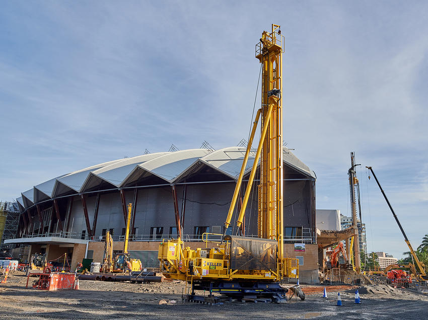 Yellow Keller rig working on site at convention centre