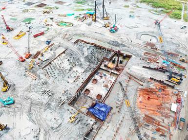 multiple keller rigs on construction site birds eye view