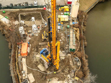 Yellow Keller rig works at treatment plant