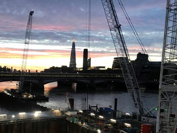 Rigs working at night on Keller's Thames Tideway jet grouting project