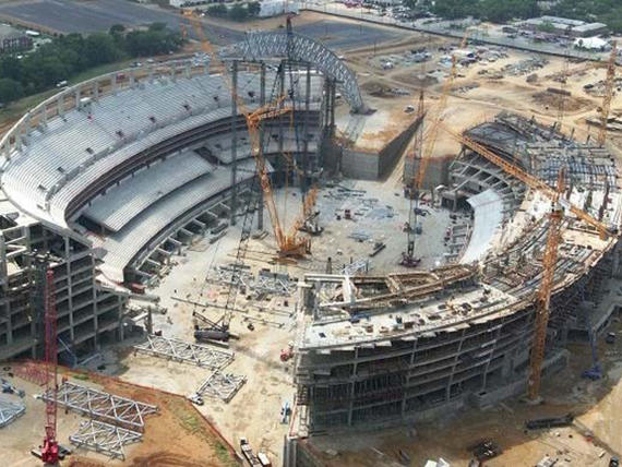 large sports stadium undergoing construction work