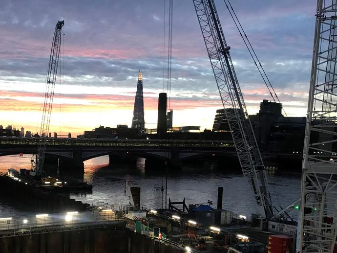 Rigs working at night on Keller's Thames Tideway jet grouting project