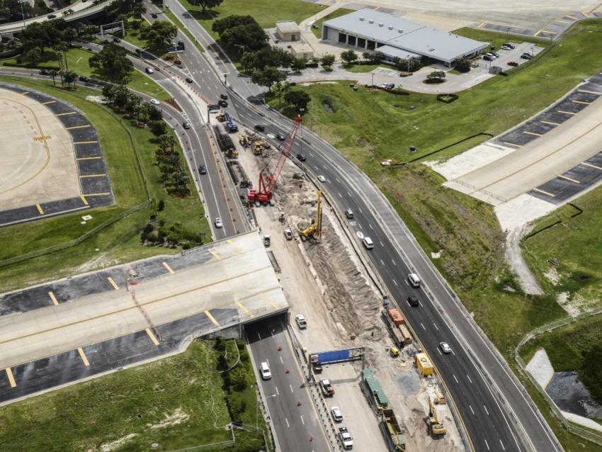aerial shot of airport taxi way construction site