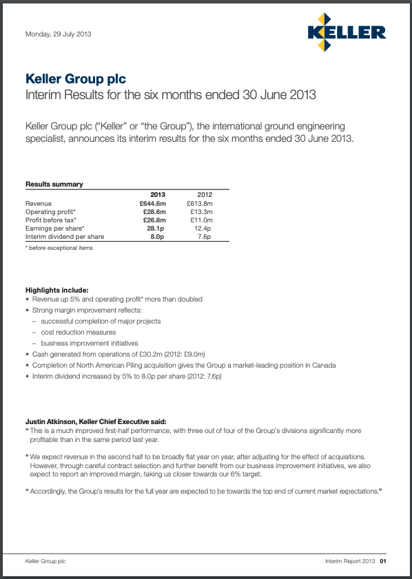 Interim Results Announcement ending 30 June 2013