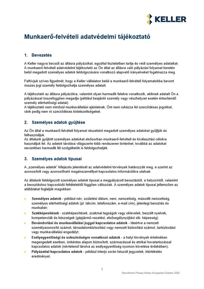 Recruitment privacy notice - Hungarian - front cover