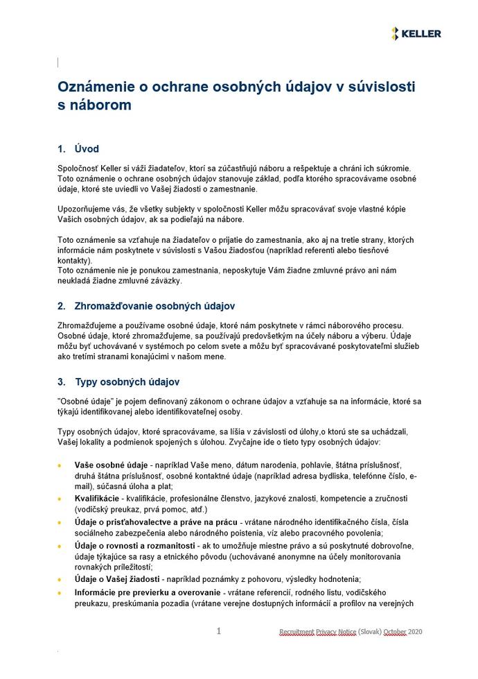 Recruitment privacy notice - Slovak - front cover