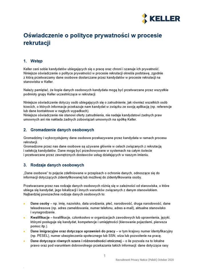 Recruitment privacy notice - Polish - front cover