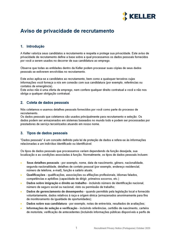 Recruitment privacy notice - Portuguese - front cover