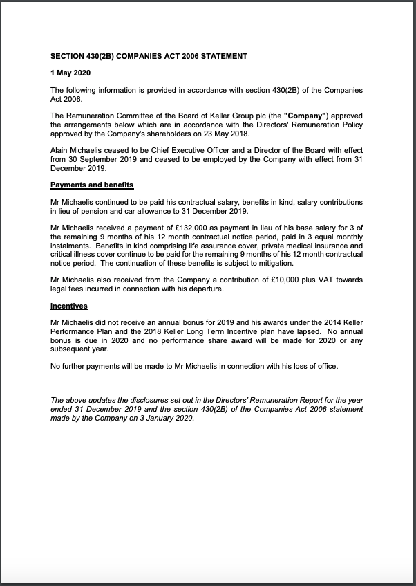 Section 430 (2B) Companies Act Statement - Alain Michaelis