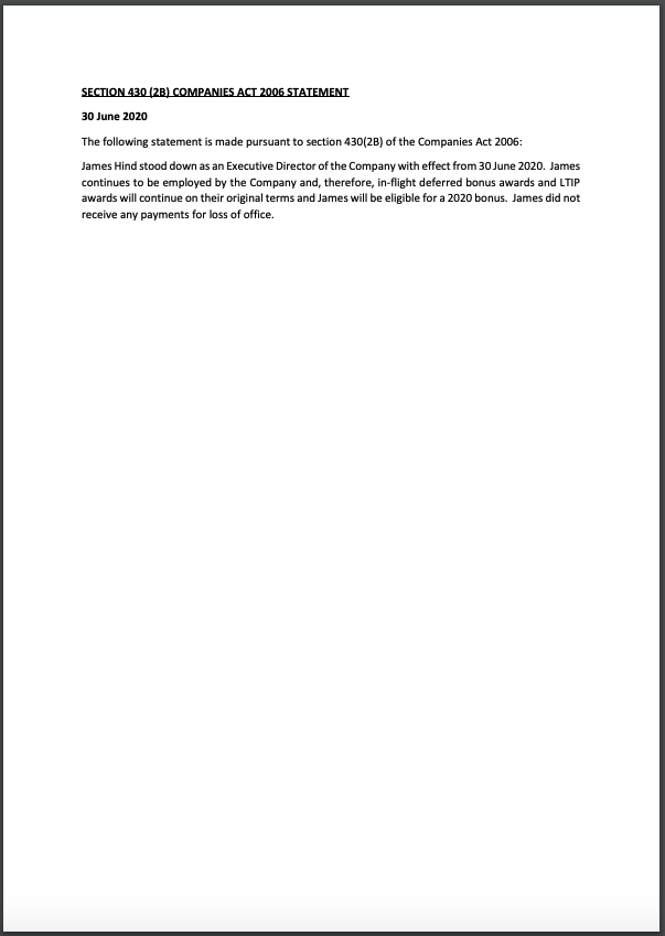 Section 430 (2B) Companies Act Statement - James Hind