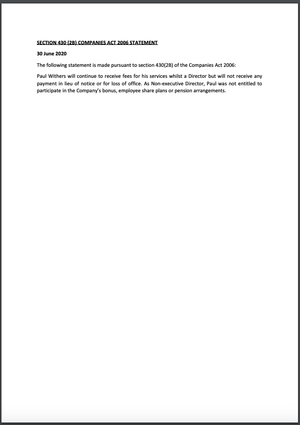 Section 430 (2B) Companies Act Statement - Paul Withers