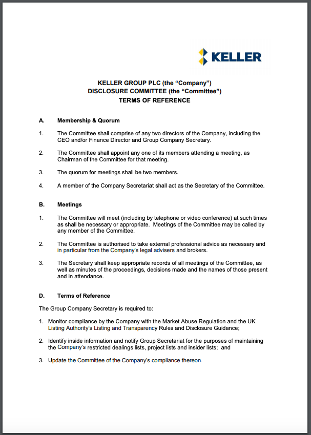 Terms of Reference - Disclosure Committee