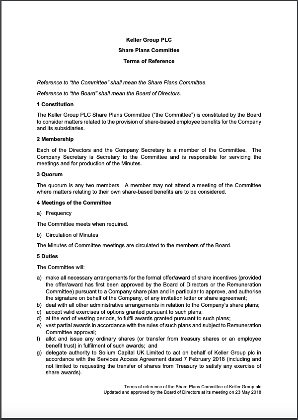 Terms of Reference - Share Plans Committee