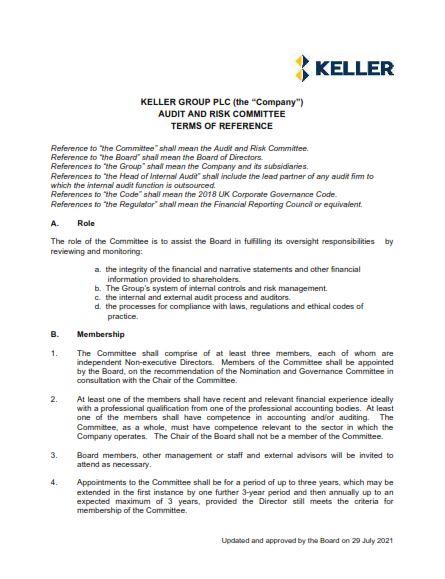 Terms of Reference - Audit and Risk Committee