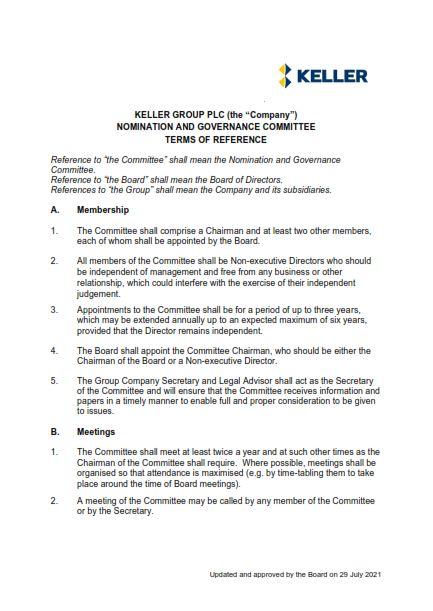 Terms of Reference - Nomination and Governance Committee