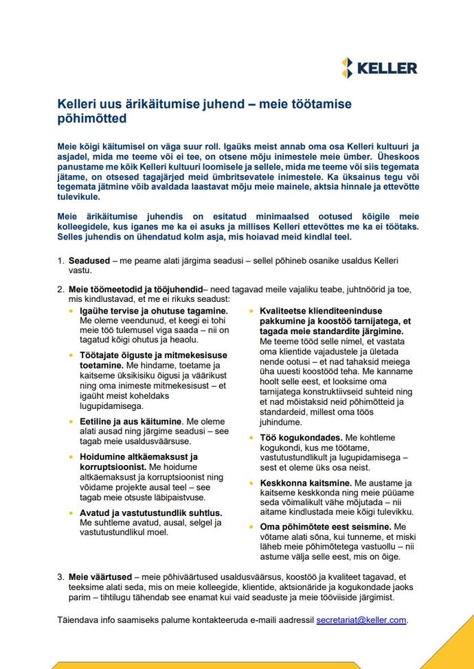 Code of Business Conduct summary - Estonian