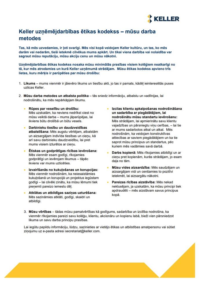 Code of Business Conduct summary - Latvian