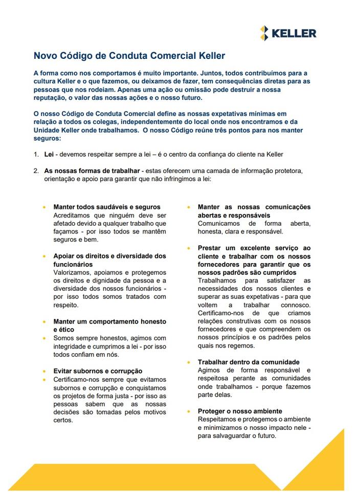 Code of Business Conduct summary - Portuguese