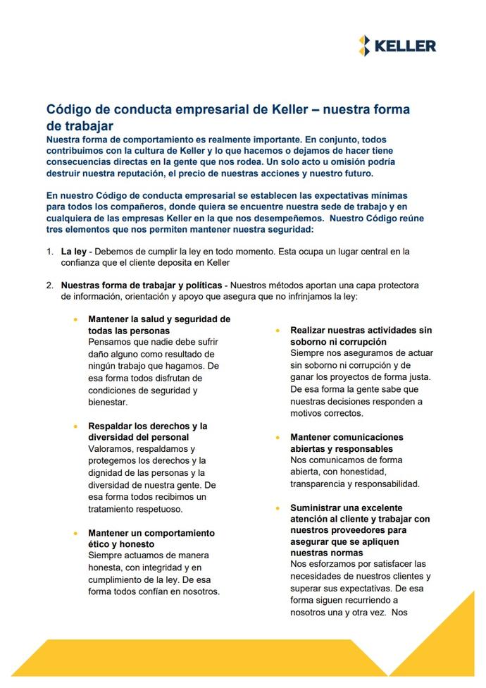 Code of Business Conduct summary - Spanish