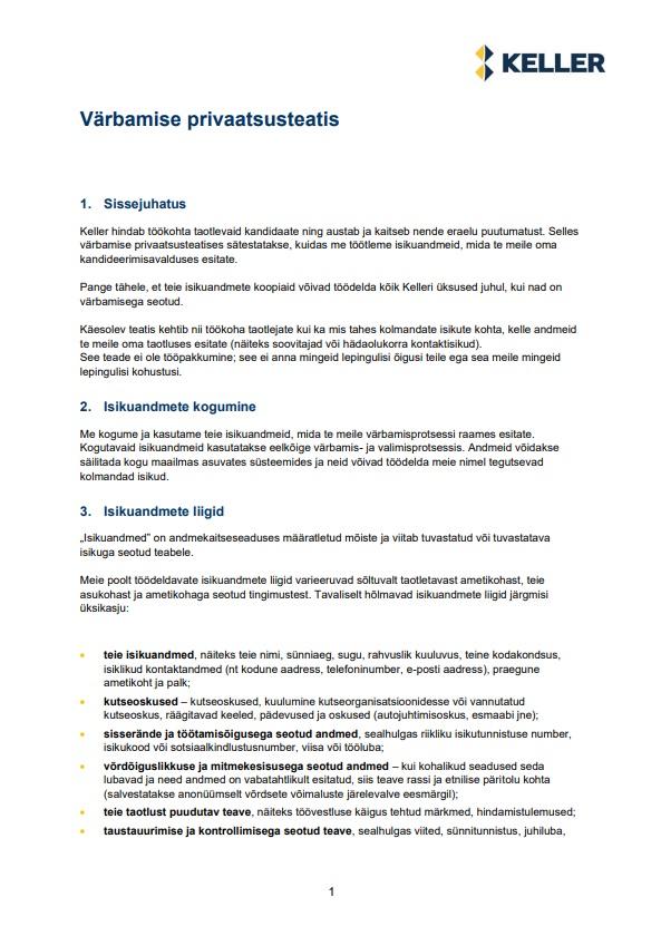 Recruitment privacy notice - Estonian